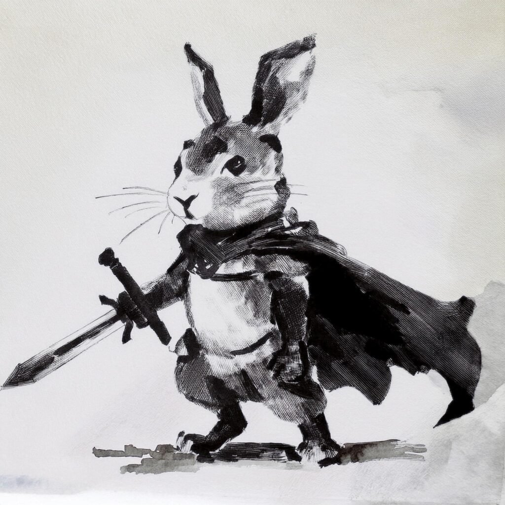 un conejo con capa sombrero y espada 67556
